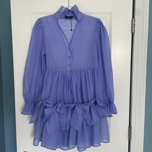 N by Nancy Lavender Long Sleeve Babydoll Mini Dress with Bows Size Small - Picture 1 of 13